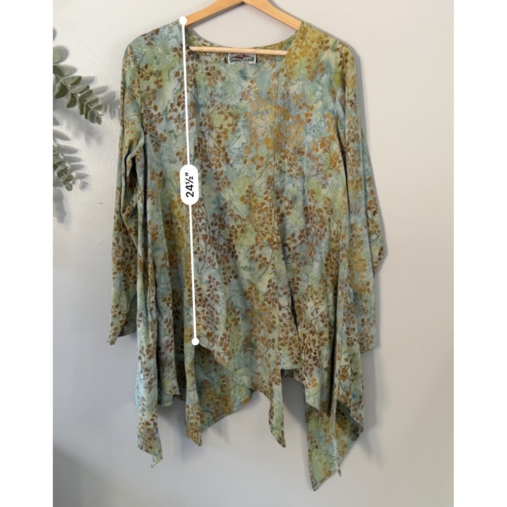 Tienda Ho Tunic Boho Earthy Fairy Hippie Fern Leaf Asymmetrical Hem Blue Green - Picture 4 of 11